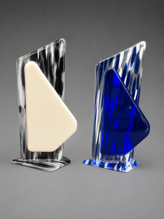 Ivory and sapphire colored glacier fusion plaques