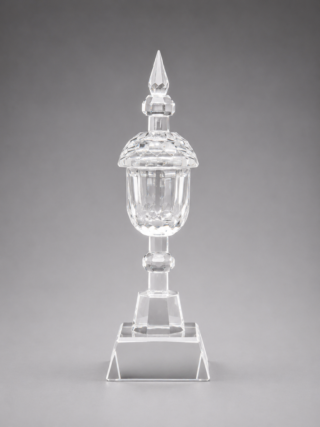 Side view of a crystal trophy award