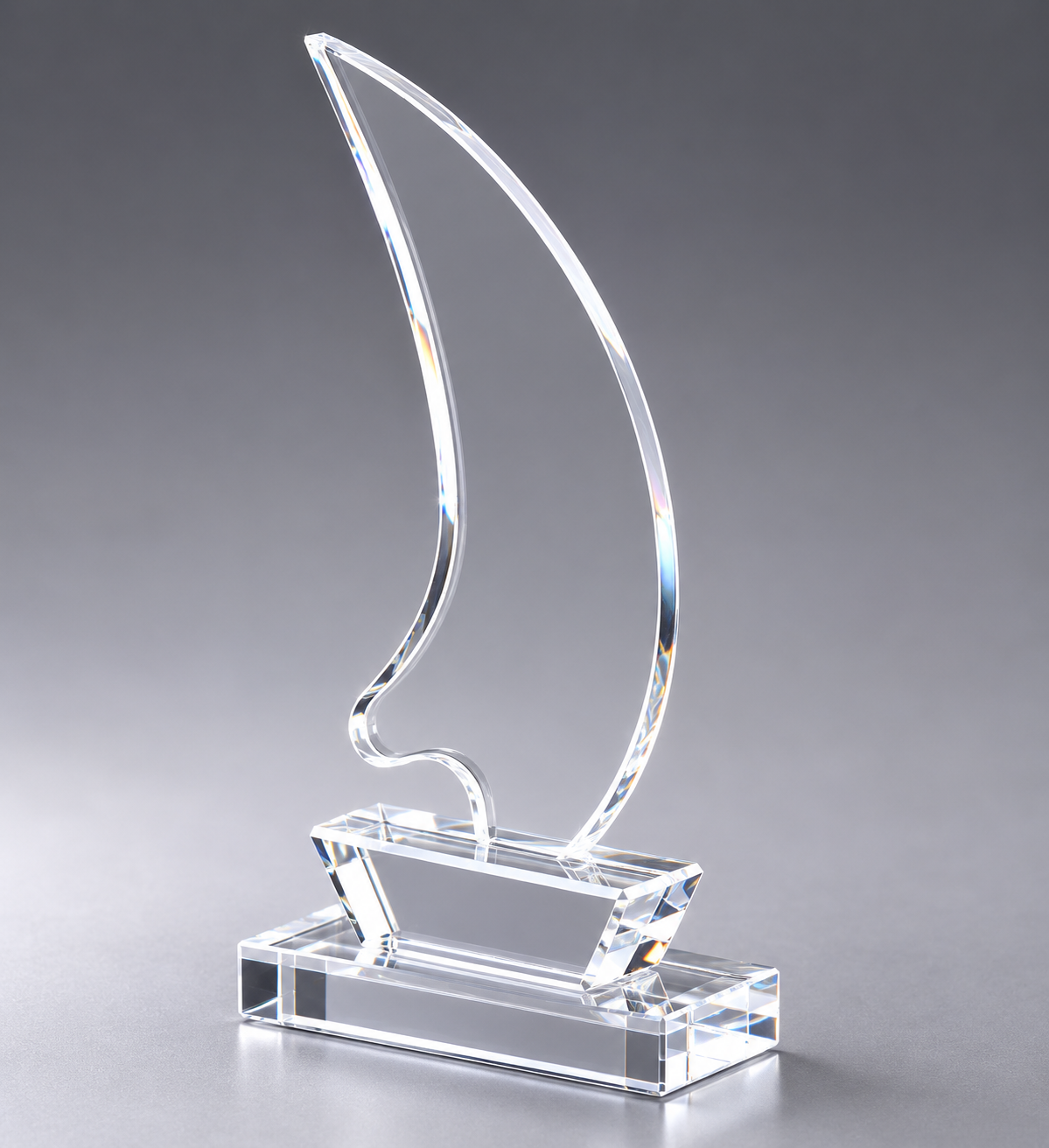 Slanted view of the crystal yacht award trophy