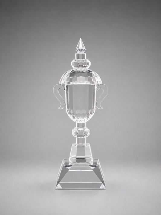 Front view of Crystal Queen's Cup Award. Crystal award/Trophy.