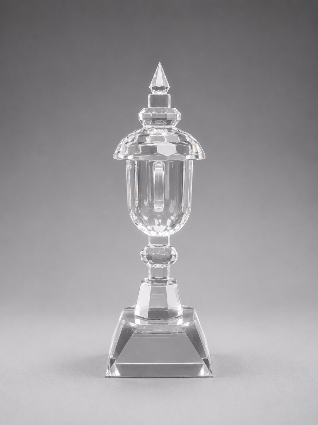 Side view Crystal Queen's Cup Award. Crystal award/Trophy.