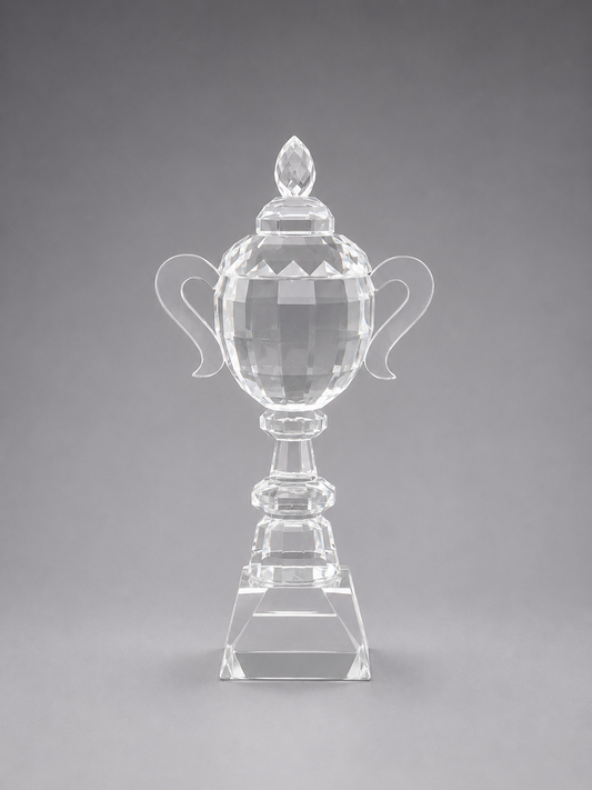 Front view of Crystal King's Cup. Crystal cup award.